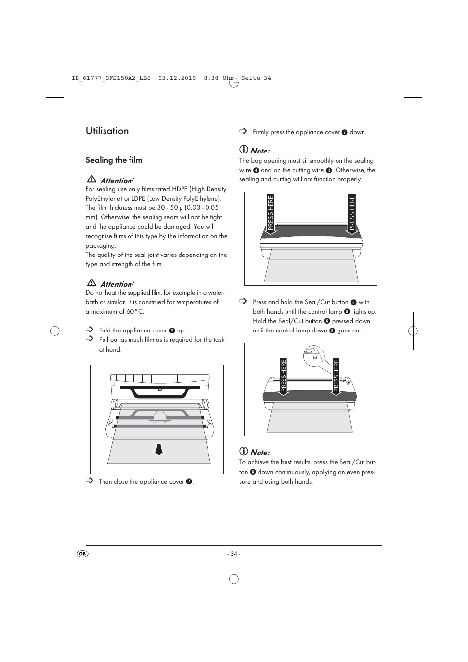Utilisation | Silvercrest SFS 150 A2 User Manual | Page 36 / 58