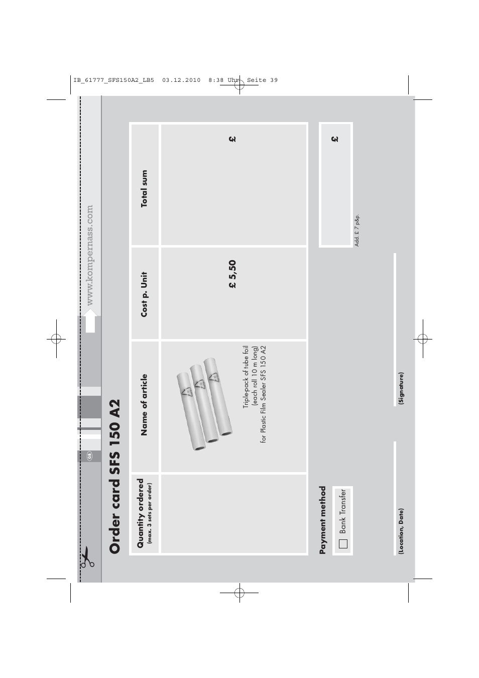 Or der car d sfs 1 50 a2 | Silvercrest SFS 150 A2 User Manual | Page 41 / 58