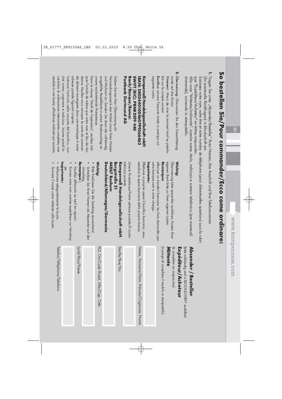 Absender / bes teller, Expédit eur/a ch et eur, Mitt ent e | Silvercrest SFS 150 A2 User Manual | Page 58 / 58