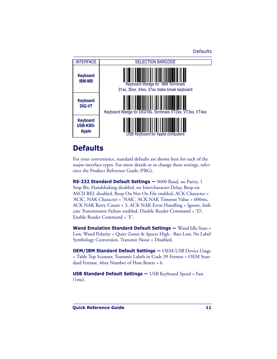 Defaults | Datalogic Scanning POWERSCAN PD7100 User Manual | Page 13 / 20