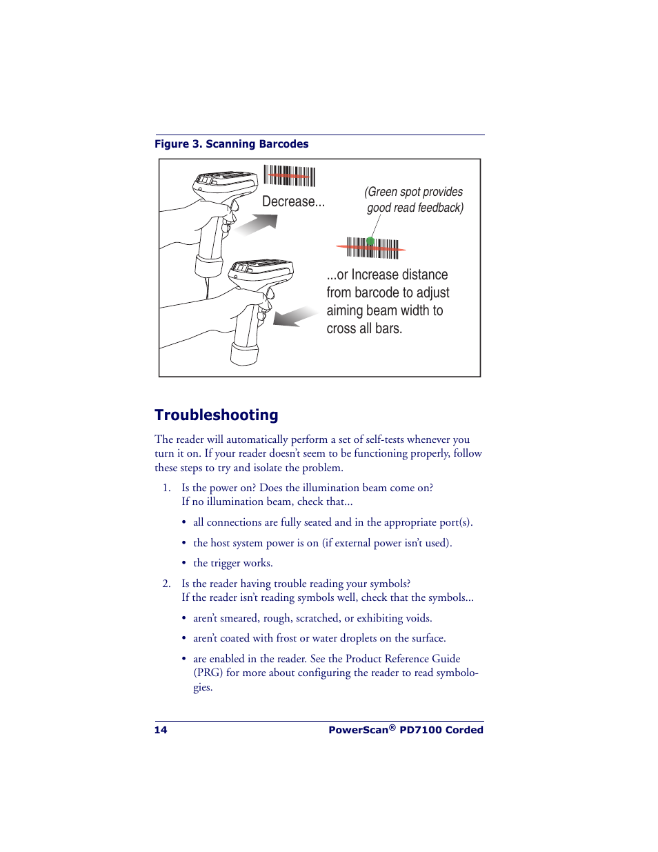 Troubleshooting | Datalogic Scanning POWERSCAN PD7100 User Manual | Page 16 / 20