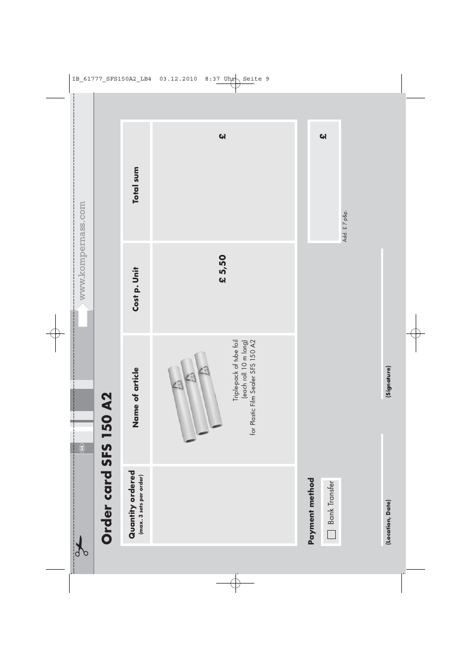 Or der car d sfs 1 50 a2 | Silvercrest SFS 150 A2 User Manual | Page 11 / 76