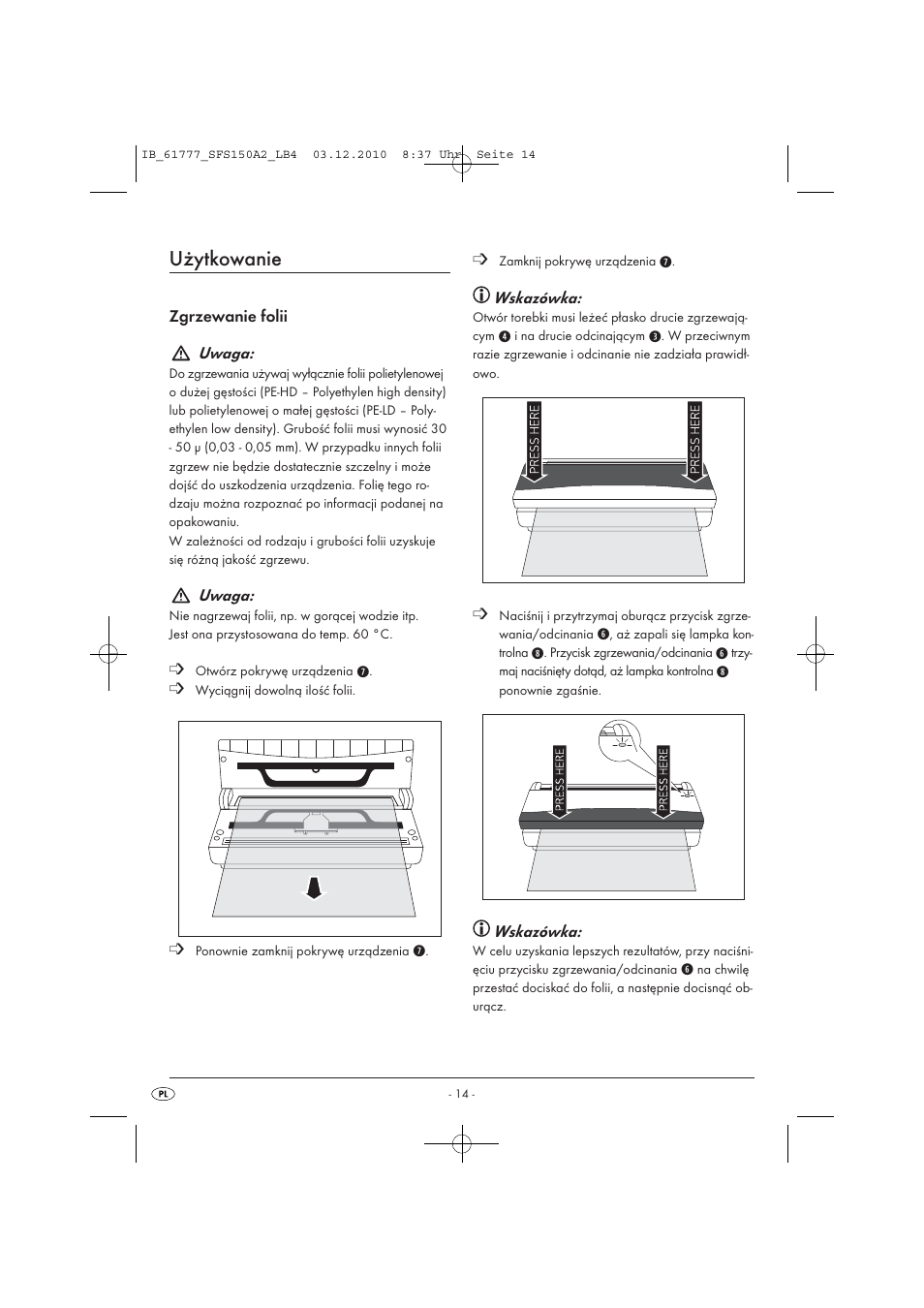 Użytkowanie | Silvercrest SFS 150 A2 User Manual | Page 16 / 76