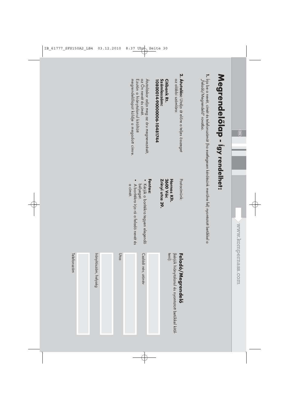 Megr endelőlap, Így r endelhet, Feladó/megr endelő | Silvercrest SFS 150 A2 User Manual | Page 32 / 76