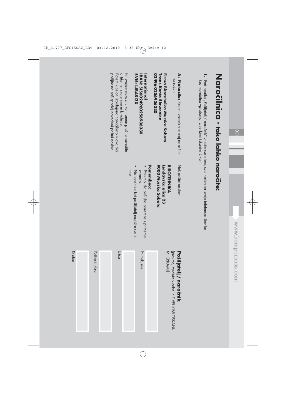 Na ročilnica, Ta k o lahk o nar očit e, Pošil jat el j/ nar očnik | Silvercrest SFS 150 A2 User Manual | Page 42 / 76