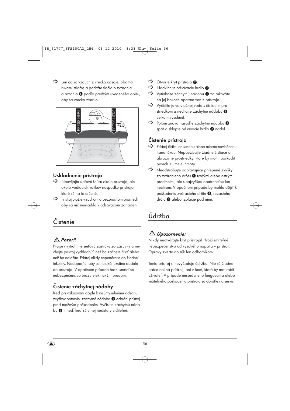 Čistenie, Údržba | Silvercrest SFS 150 A2 User Manual | Page 58 / 76