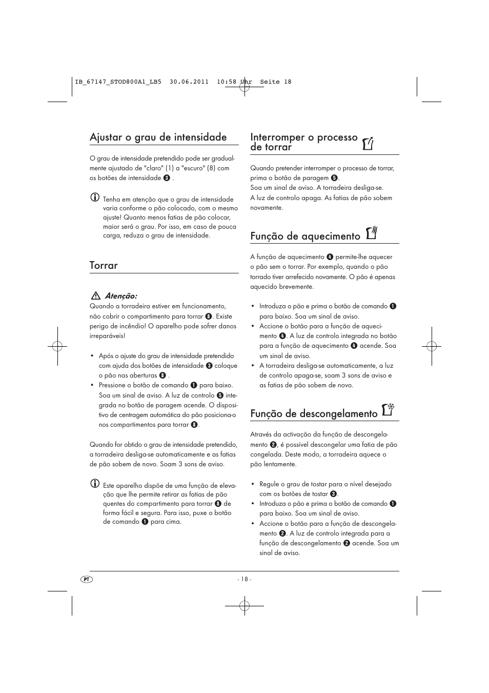 Ajustar o grau de intensidade, Torrar, Interromper o processo de torrar | Função de aquecimento, Função de descongelamento | Silvercrest STOD 800 A1 User Manual | Page 20 / 35