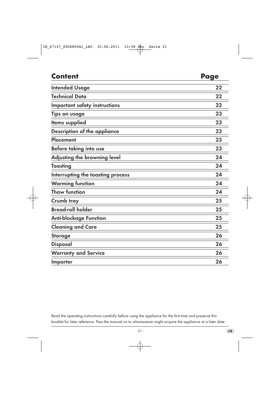 Content page | Silvercrest STOD 800 A1 User Manual | Page 23 / 35