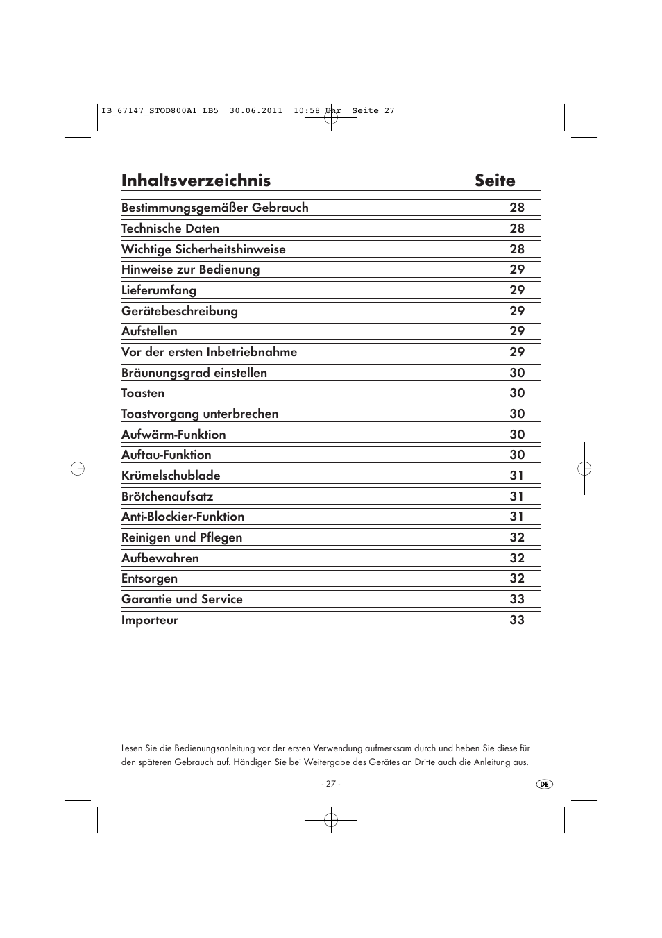 Inhaltsverzeichnis seite | Silvercrest STOD 800 A1 User Manual | Page 29 / 35
