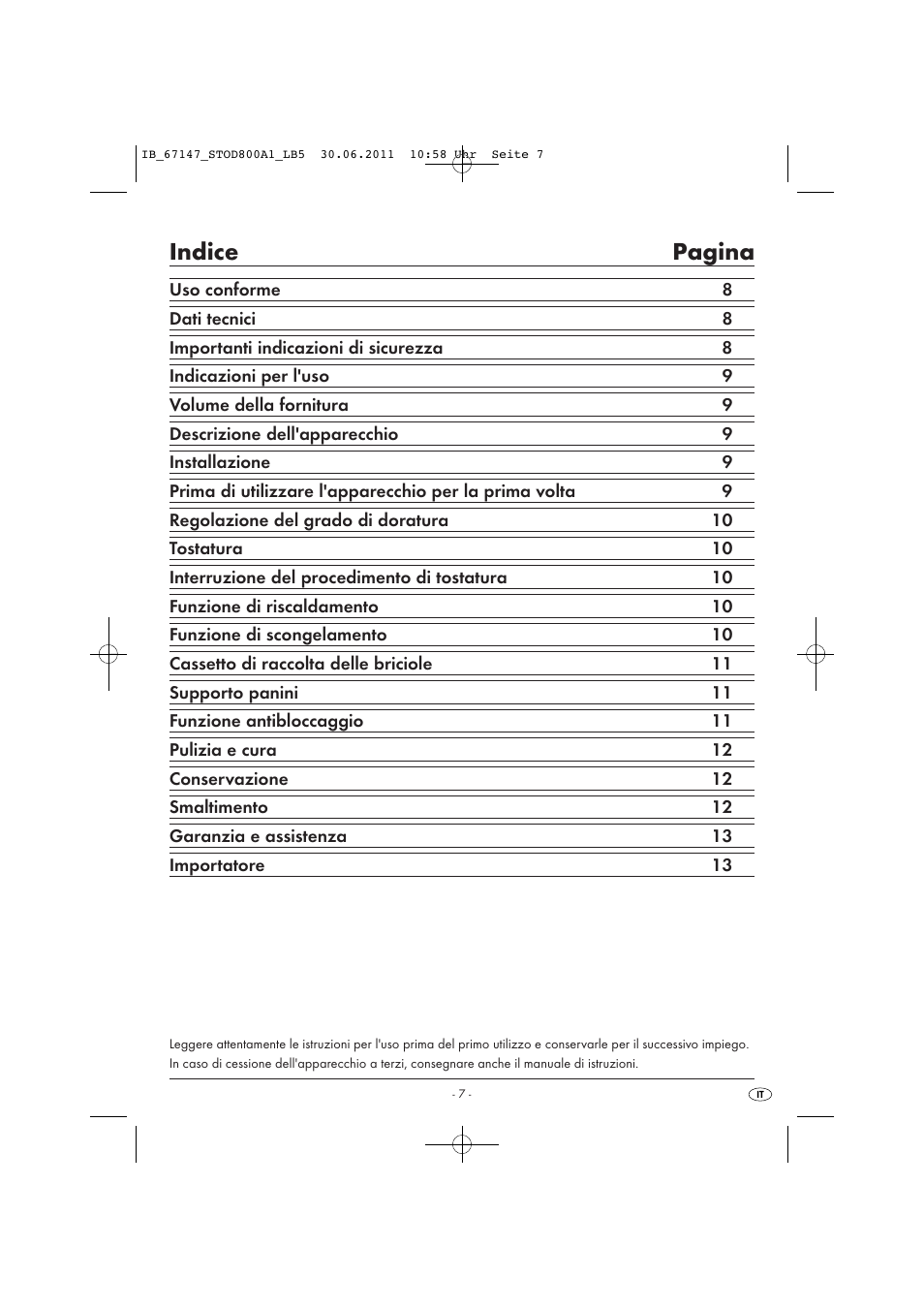 Indice pagina | Silvercrest STOD 800 A1 User Manual | Page 9 / 35