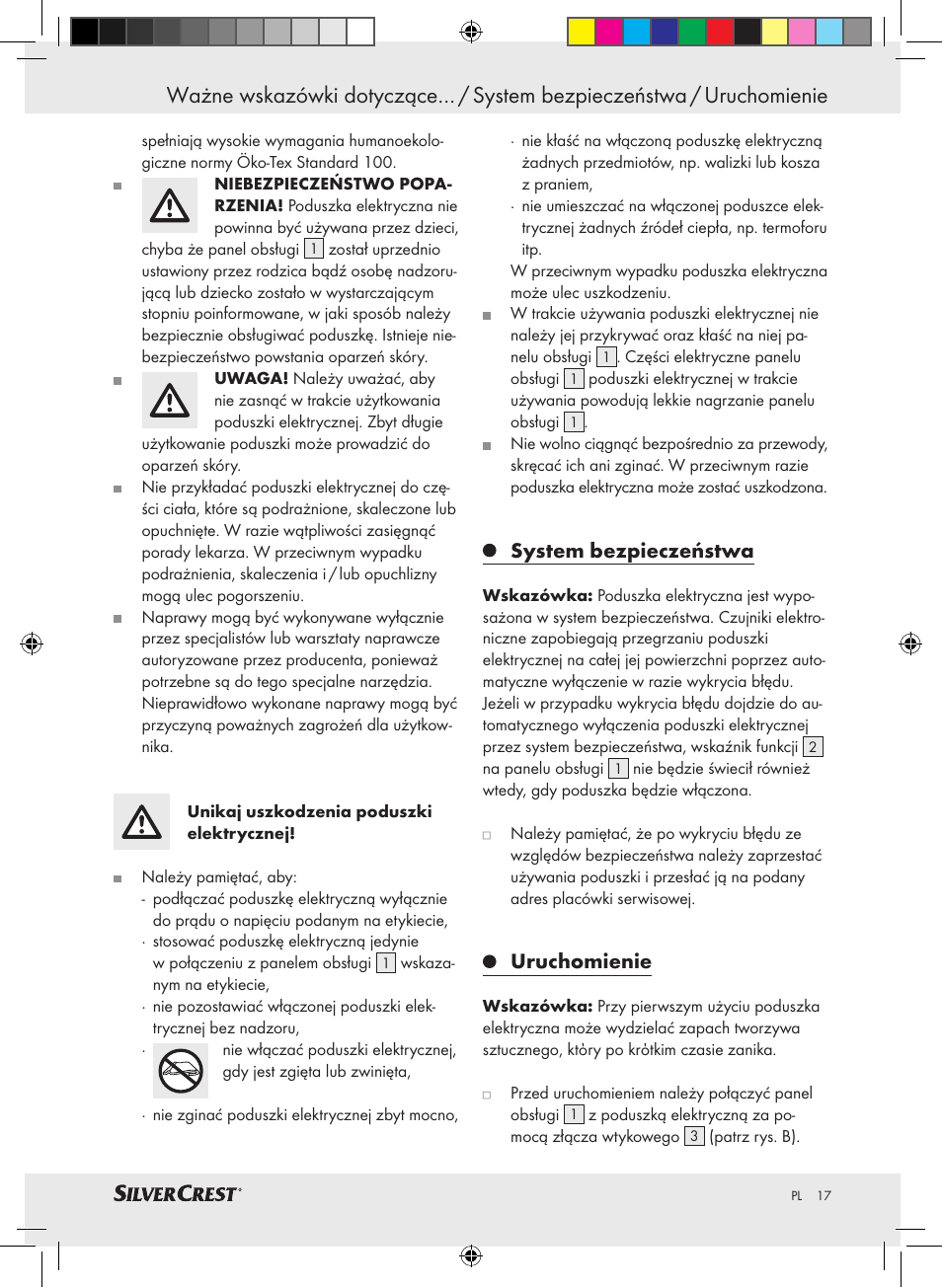 System bezpieczeństwa, Uruchomienie | Silvercrest SRNH 100 A2 User Manual | Page 17 / 57