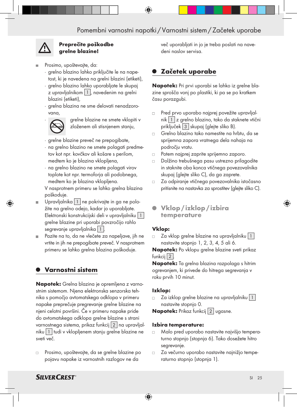 Varnostni sistem, Začetek uporabe, Vklop / izklop / izbira temperature | Silvercrest SRNH 100 A2 User Manual | Page 25 / 57