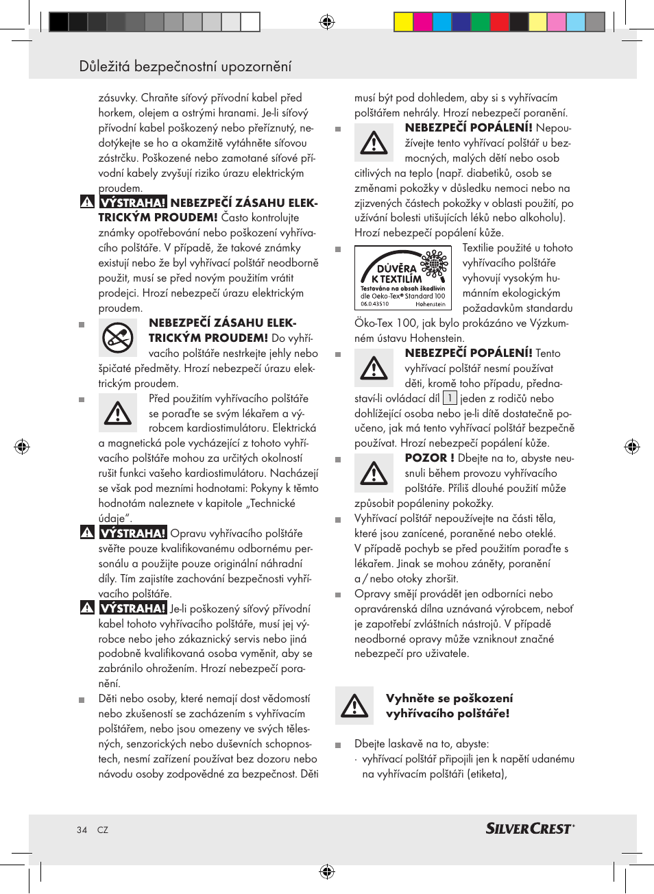 Důležitá bezpečnostní upozornění | Silvercrest SRNH 100 A2 User Manual | Page 34 / 57