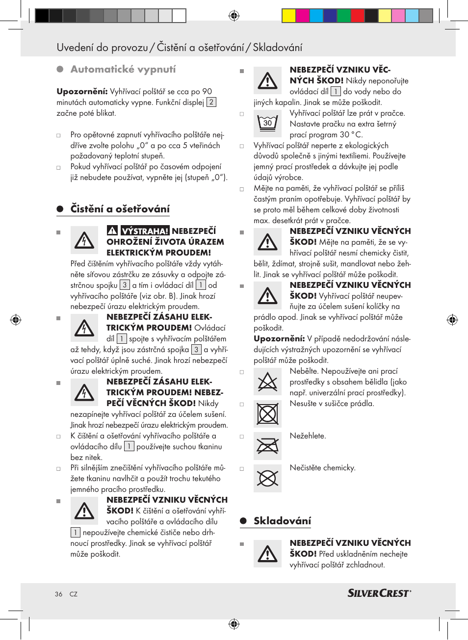 Automatické vypnutí, Čistění a ošetřování, Skladování | Silvercrest SRNH 100 A2 User Manual | Page 36 / 57
