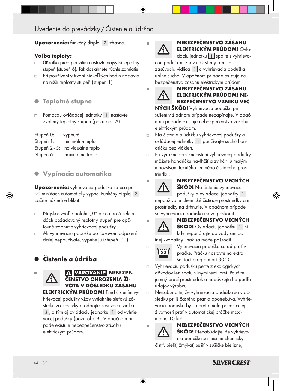 Uvedenie do prevádzky / čistenie a údržba, Teplotné stupne, Vypínacia automatika | Čistenie a údržba | Silvercrest SRNH 100 A2 User Manual | Page 44 / 57