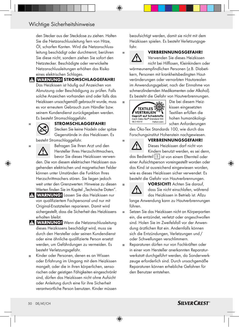 Wichtige sicherheitshinweise | Silvercrest SRNH 100 A2 User Manual | Page 50 / 57