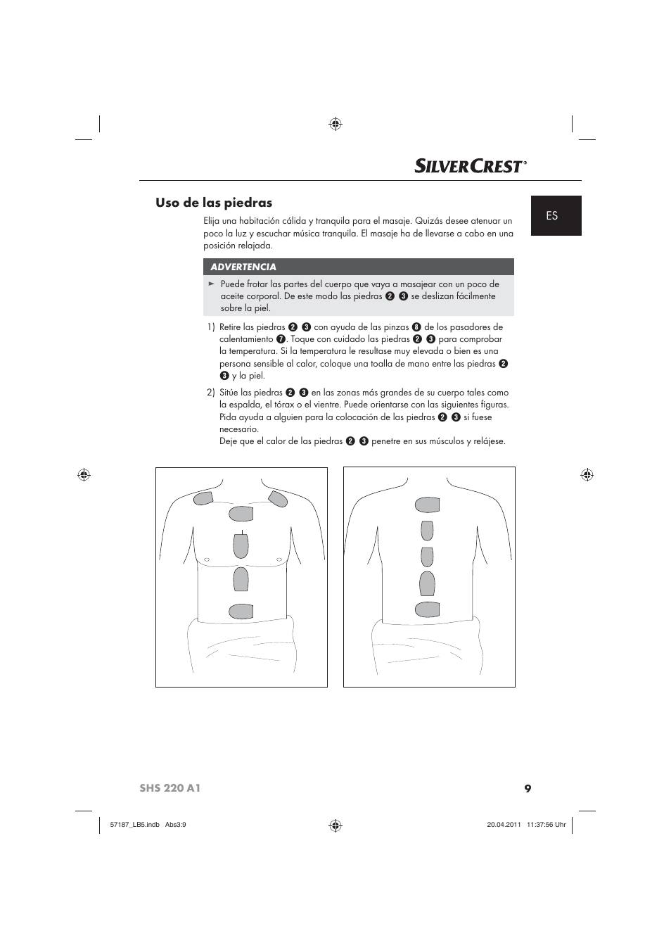 Uso de las piedras | Silvercrest SHS 220 A1 User Manual | Page 11 / 72