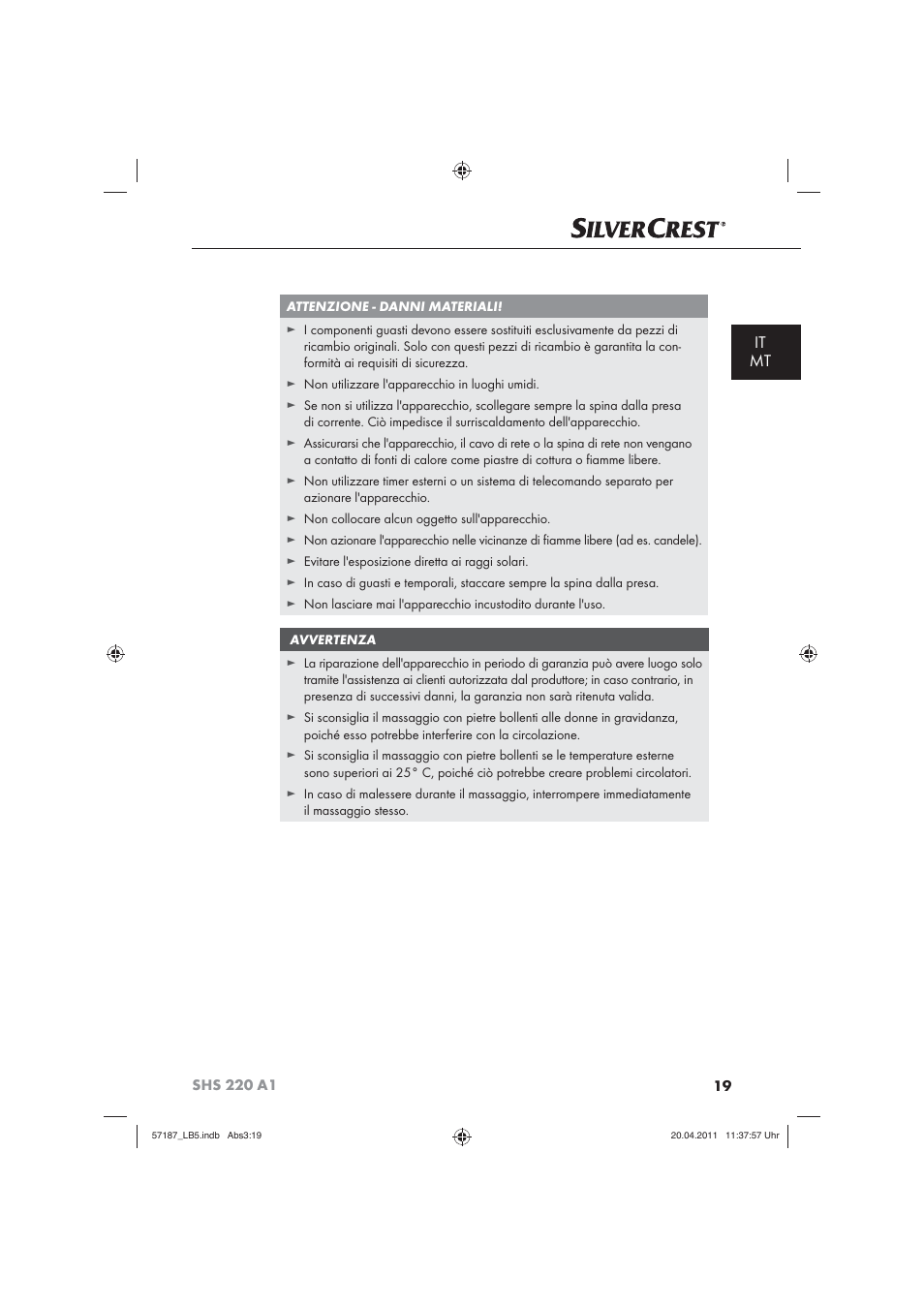 It mt | Silvercrest SHS 220 A1 User Manual | Page 21 / 72
