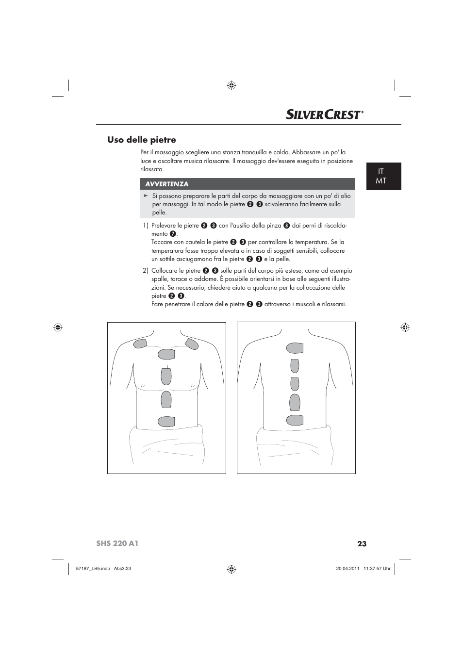 Uso delle pietre, It mt | Silvercrest SHS 220 A1 User Manual | Page 25 / 72