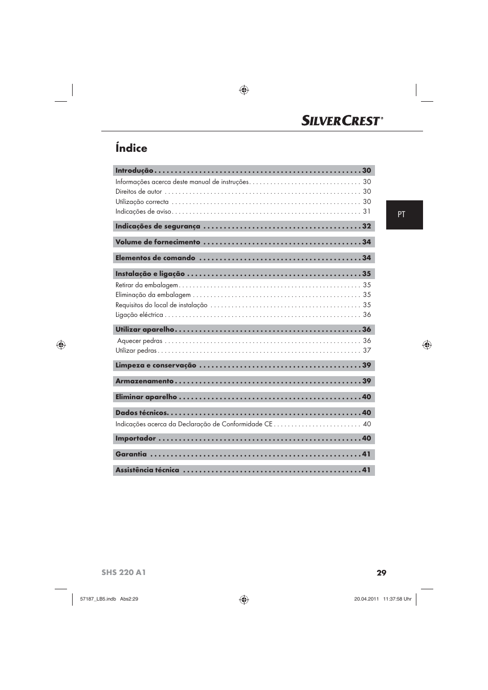 Índice | Silvercrest SHS 220 A1 User Manual | Page 31 / 72