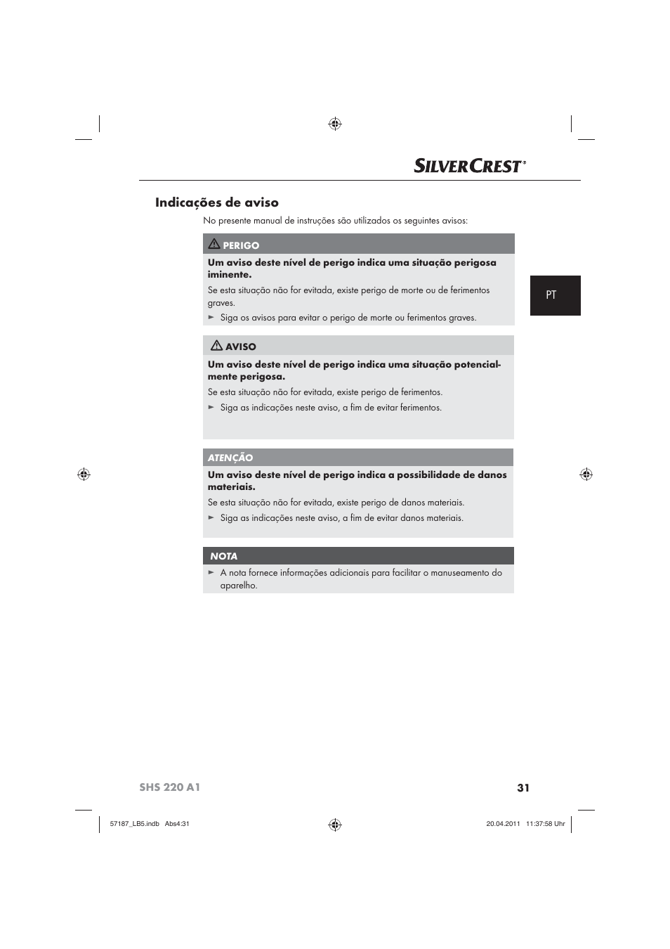 Indicações de aviso | Silvercrest SHS 220 A1 User Manual | Page 33 / 72