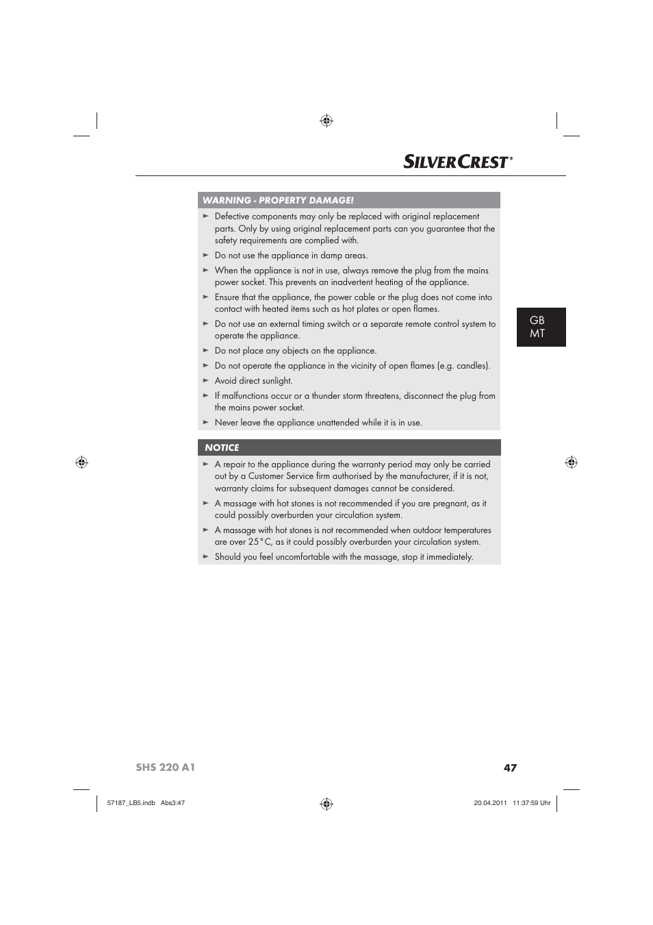 Gb mt | Silvercrest SHS 220 A1 User Manual | Page 49 / 72