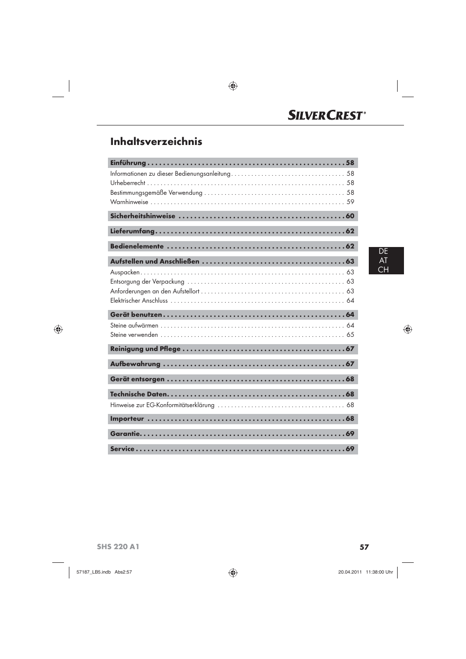 Silvercrest SHS 220 A1 User Manual | Page 59 / 72