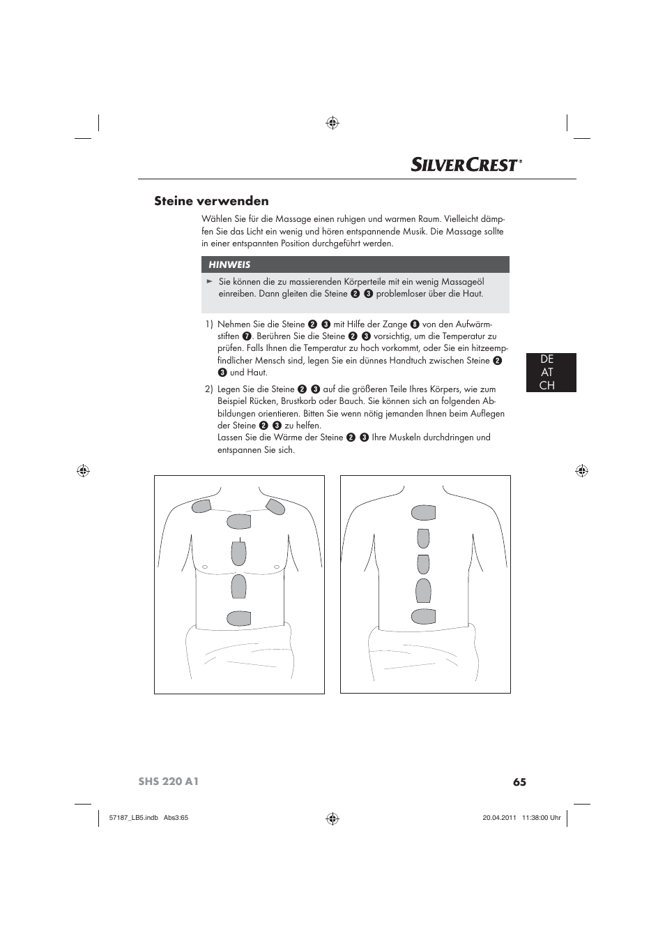 Steine verwenden, De at ch | Silvercrest SHS 220 A1 User Manual | Page 67 / 72