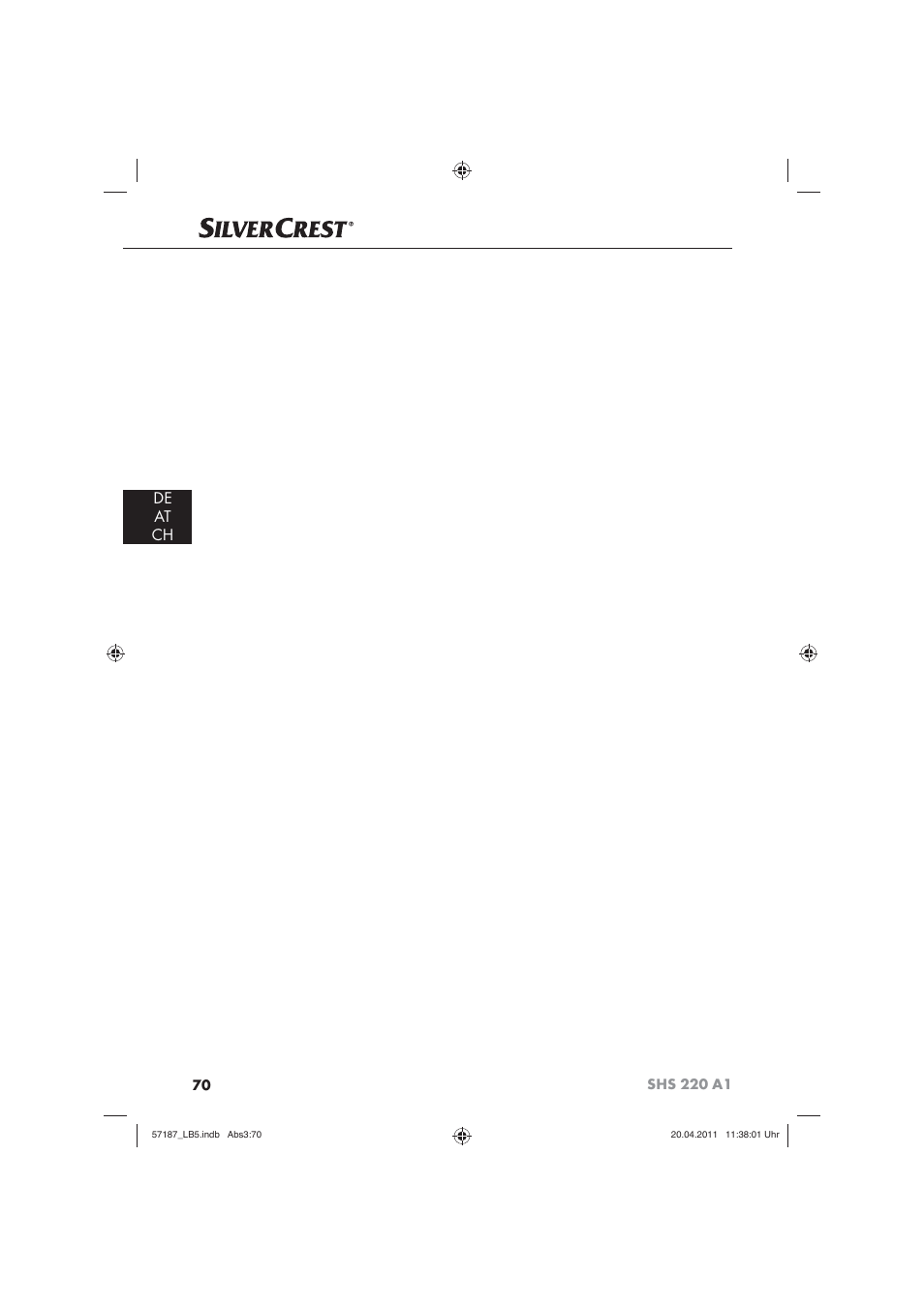 De at ch | Silvercrest SHS 220 A1 User Manual | Page 72 / 72
