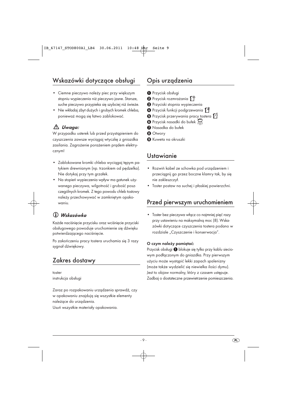 Wskazówki dotyczące obsługi, Zakres dostawy, Opis urządzenia | Ustawianie, Przed pierwszym uruchomieniem | Silvercrest STOD 800 A1 User Manual | Page 11 / 45