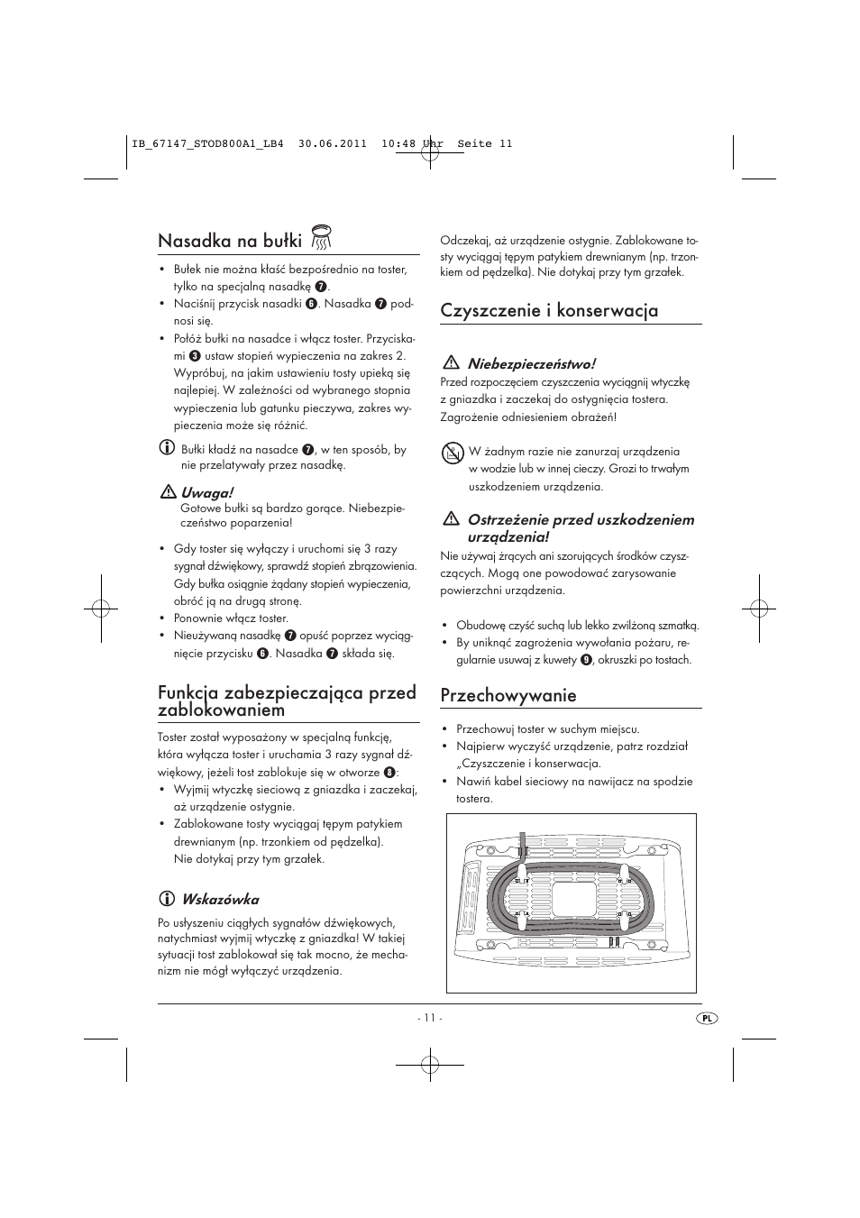 Nasadka na bułki, Funkcja zabezpieczająca przed zablokowaniem, Czyszczenie i konserwacja | Przechowywanie | Silvercrest STOD 800 A1 User Manual | Page 13 / 45