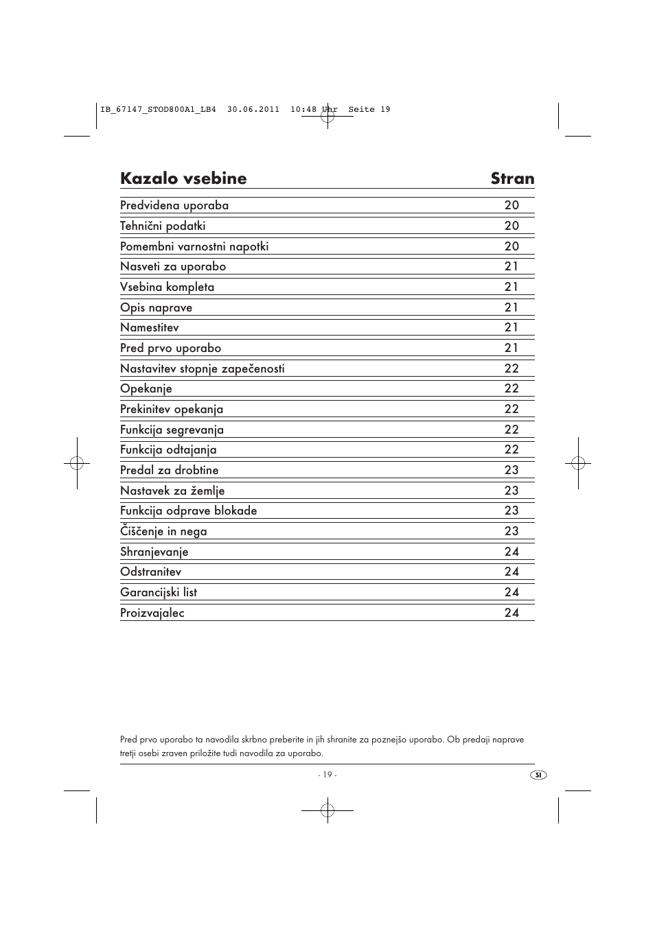 Kazalo vsebine stran | Silvercrest STOD 800 A1 User Manual | Page 21 / 45