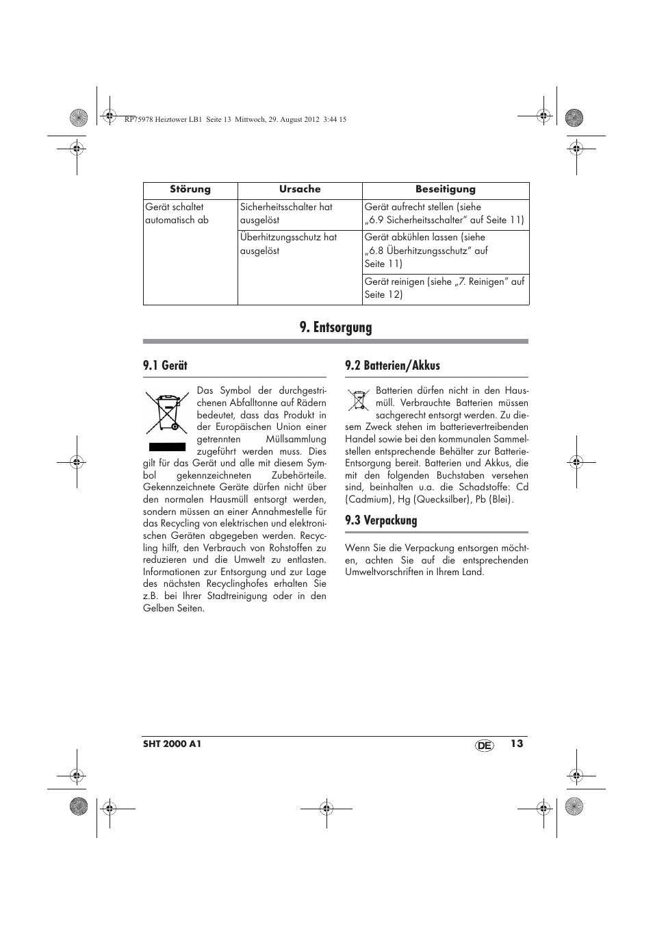 Entsorgung, 1 gerät, 2 batterien/akkus | 3 verpackung | Silvercrest SHT 2000 A1 User Manual | Page 15 / 70