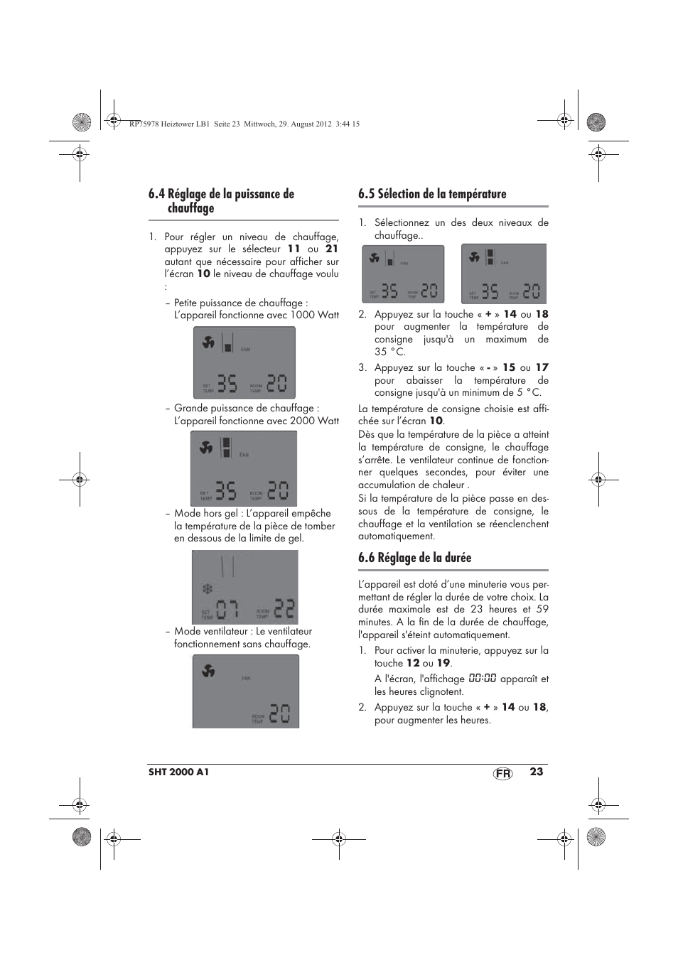 4 réglage de la puissance de chauffage, 5 sélection de la température, 6 réglage de la durée | Silvercrest SHT 2000 A1 User Manual | Page 25 / 70