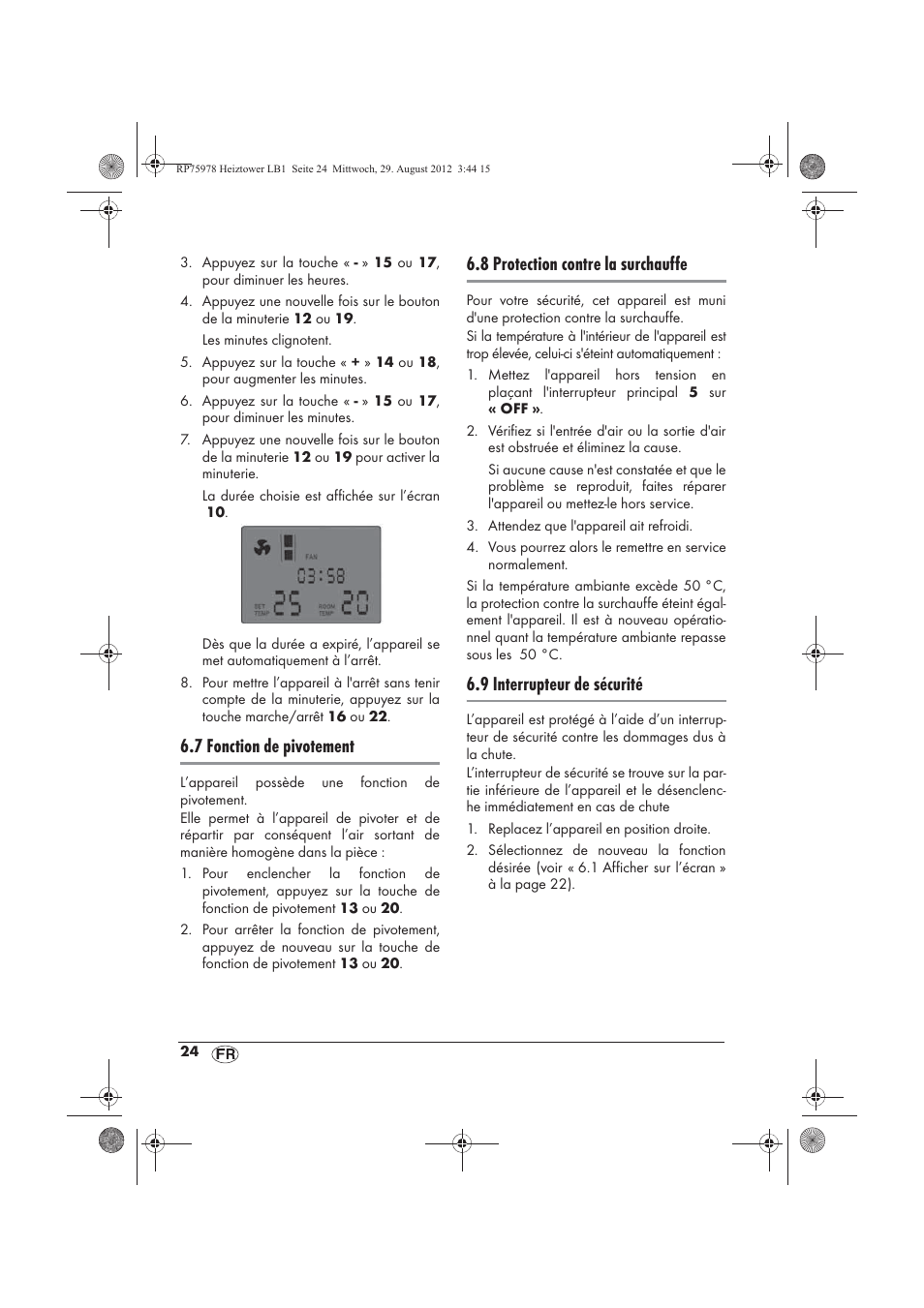 7 fonction de pivotement, 8 protection contre la surchauffe, 9 interrupteur de sécurité | Silvercrest SHT 2000 A1 User Manual | Page 26 / 70