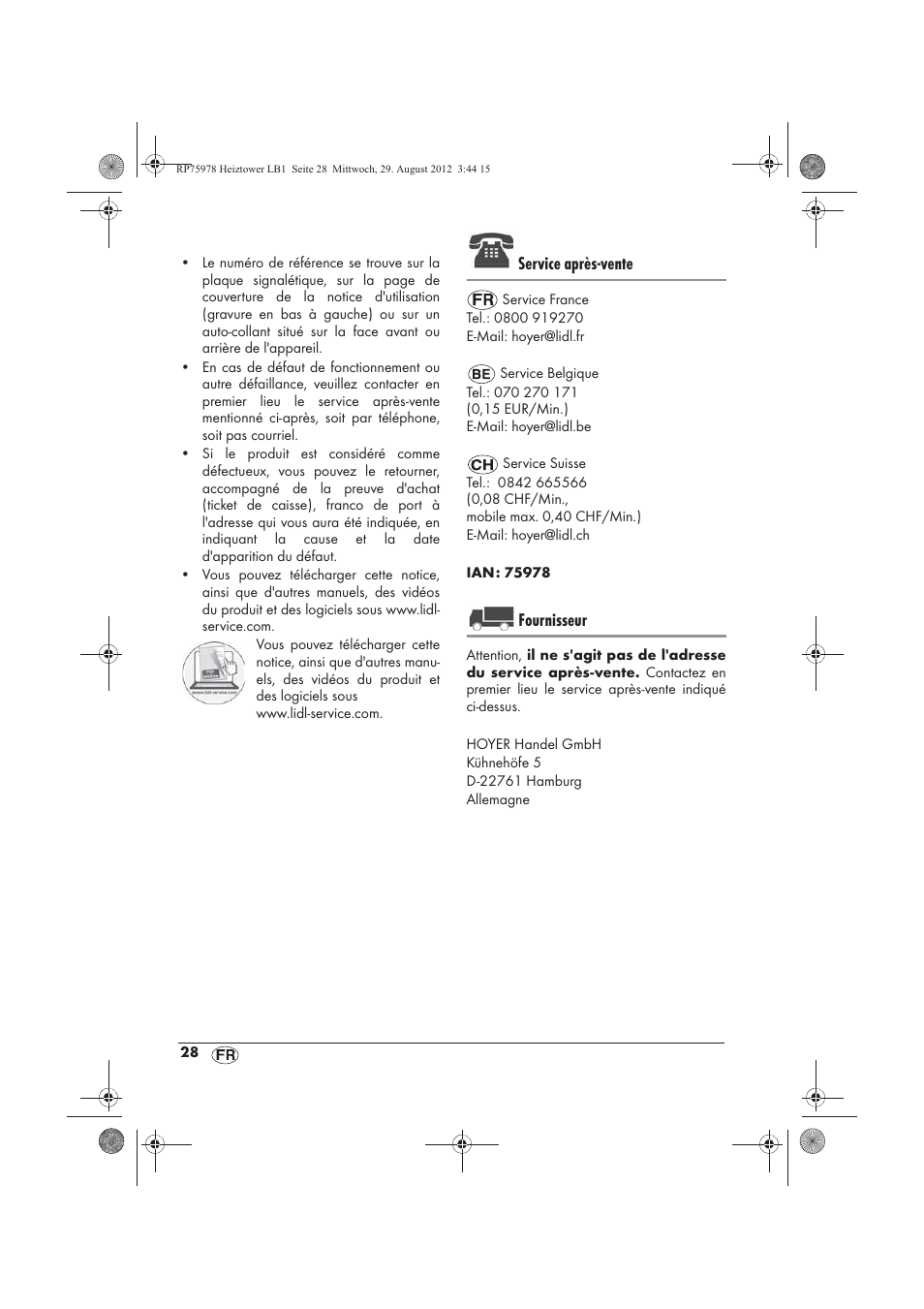 Service après-vente, Fournisseur | Silvercrest SHT 2000 A1 User Manual | Page 30 / 70
