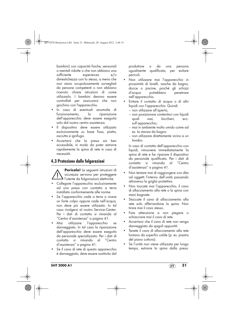 3 protezione dalle folgorazioni | Silvercrest SHT 2000 A1 User Manual | Page 33 / 70