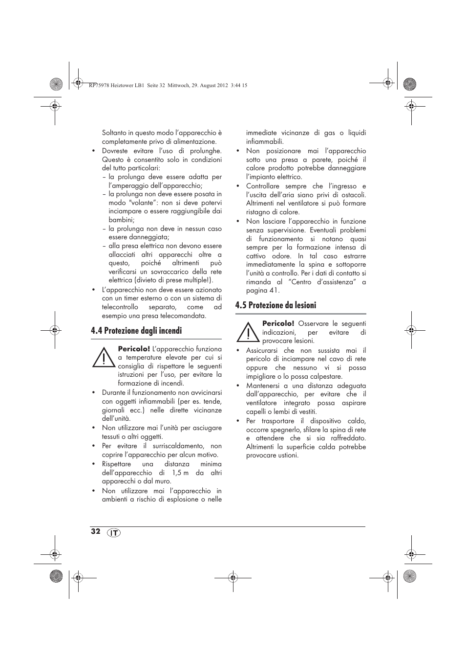 4 protezione dagli incendi, 5 protezione da lesioni | Silvercrest SHT 2000 A1 User Manual | Page 34 / 70