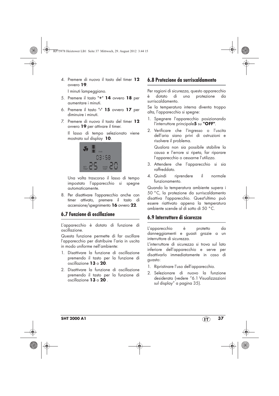 7 funzione di oscillazione, 8 protezione da surriscaldamento, 9 interruttore di sicurezza | Silvercrest SHT 2000 A1 User Manual | Page 39 / 70