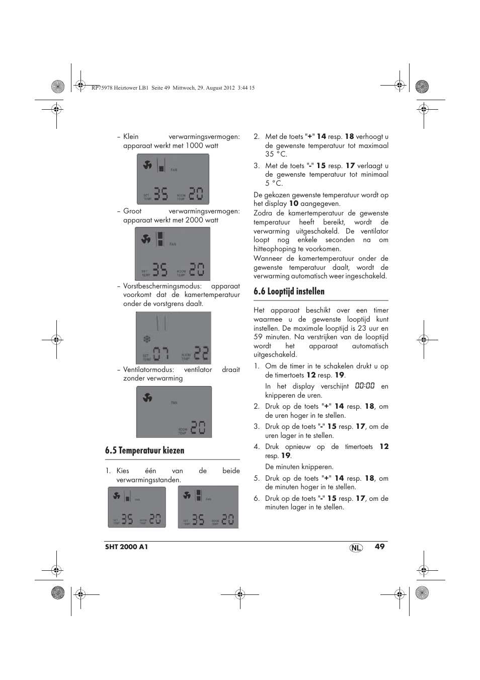 5 temperatuur kiezen, 6 looptijd instellen | Silvercrest SHT 2000 A1 User Manual | Page 51 / 70