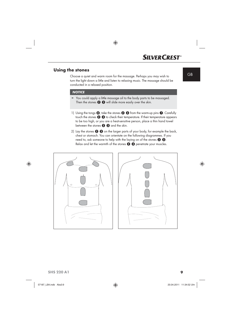 Using the stones | Silvercrest SHS 220 A1 User Manual | Page 11 / 86