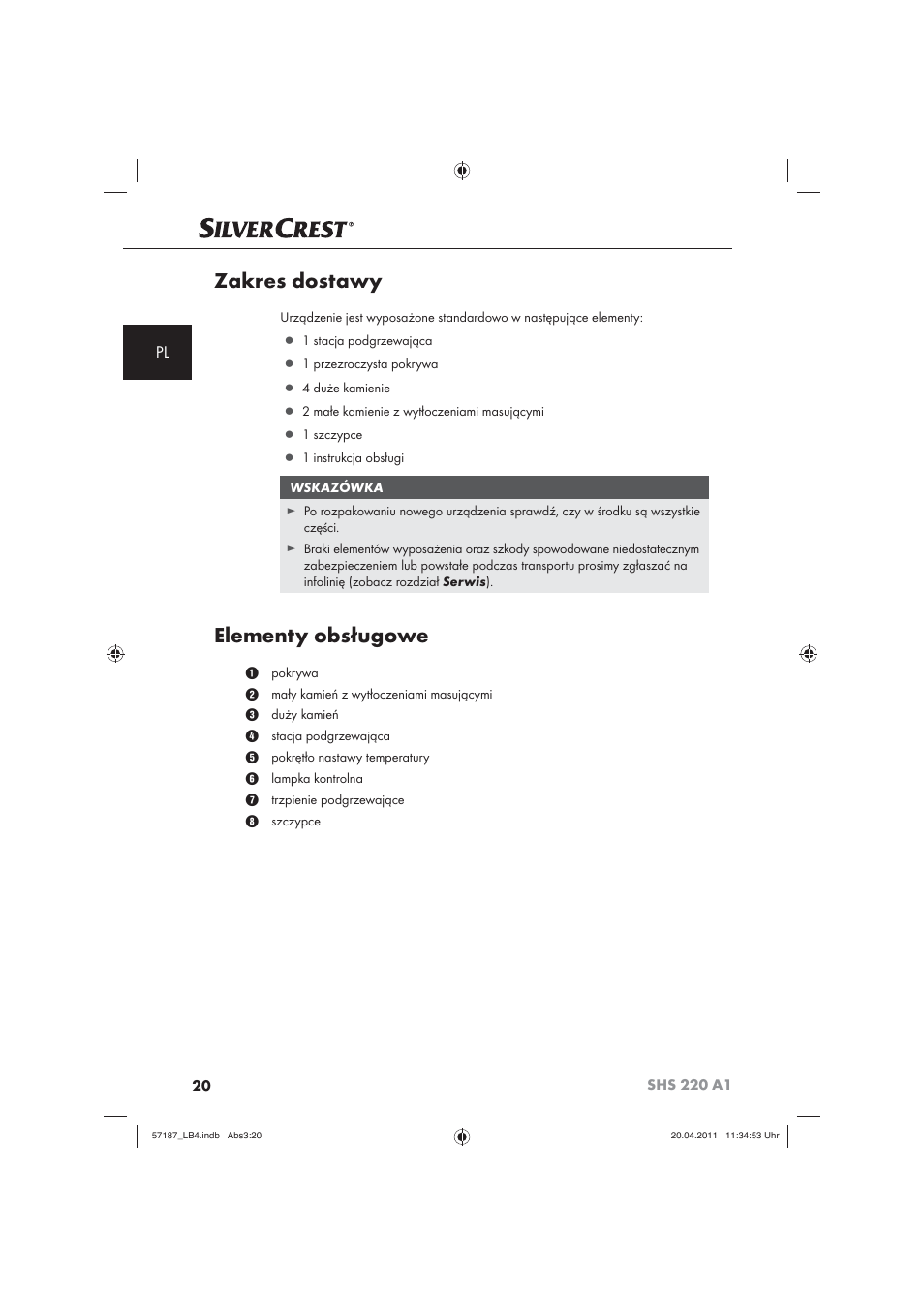 Zakres dostawy, Elementy obsługowe | Silvercrest SHS 220 A1 User Manual | Page 22 / 86