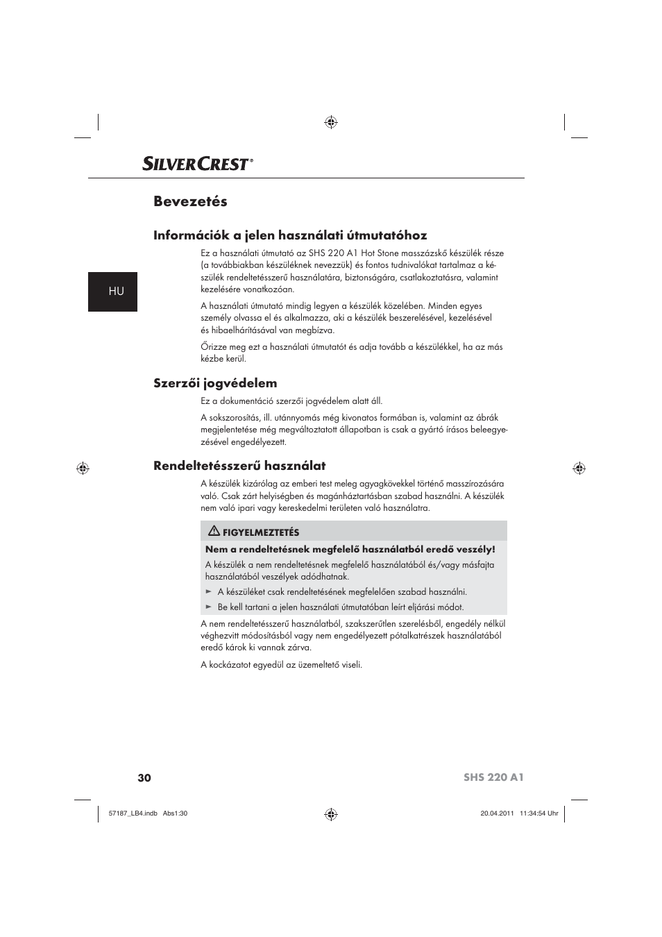 Bevezetés, Információk a jelen használati útmutatóhoz, Szerzői jogvédelem | Rendeltetésszerű használat | Silvercrest SHS 220 A1 User Manual | Page 32 / 86