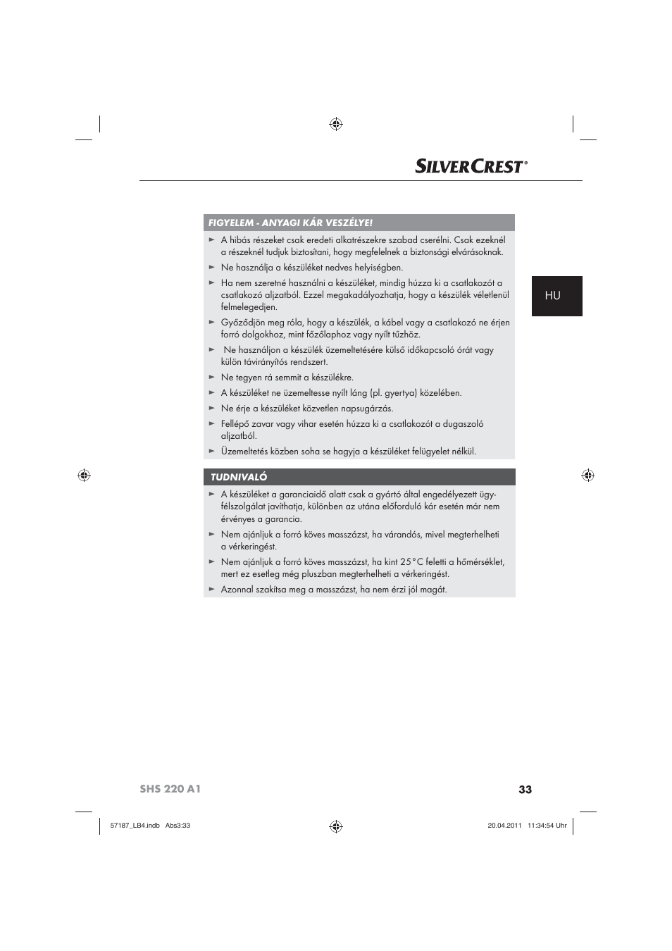 Silvercrest SHS 220 A1 User Manual | Page 35 / 86