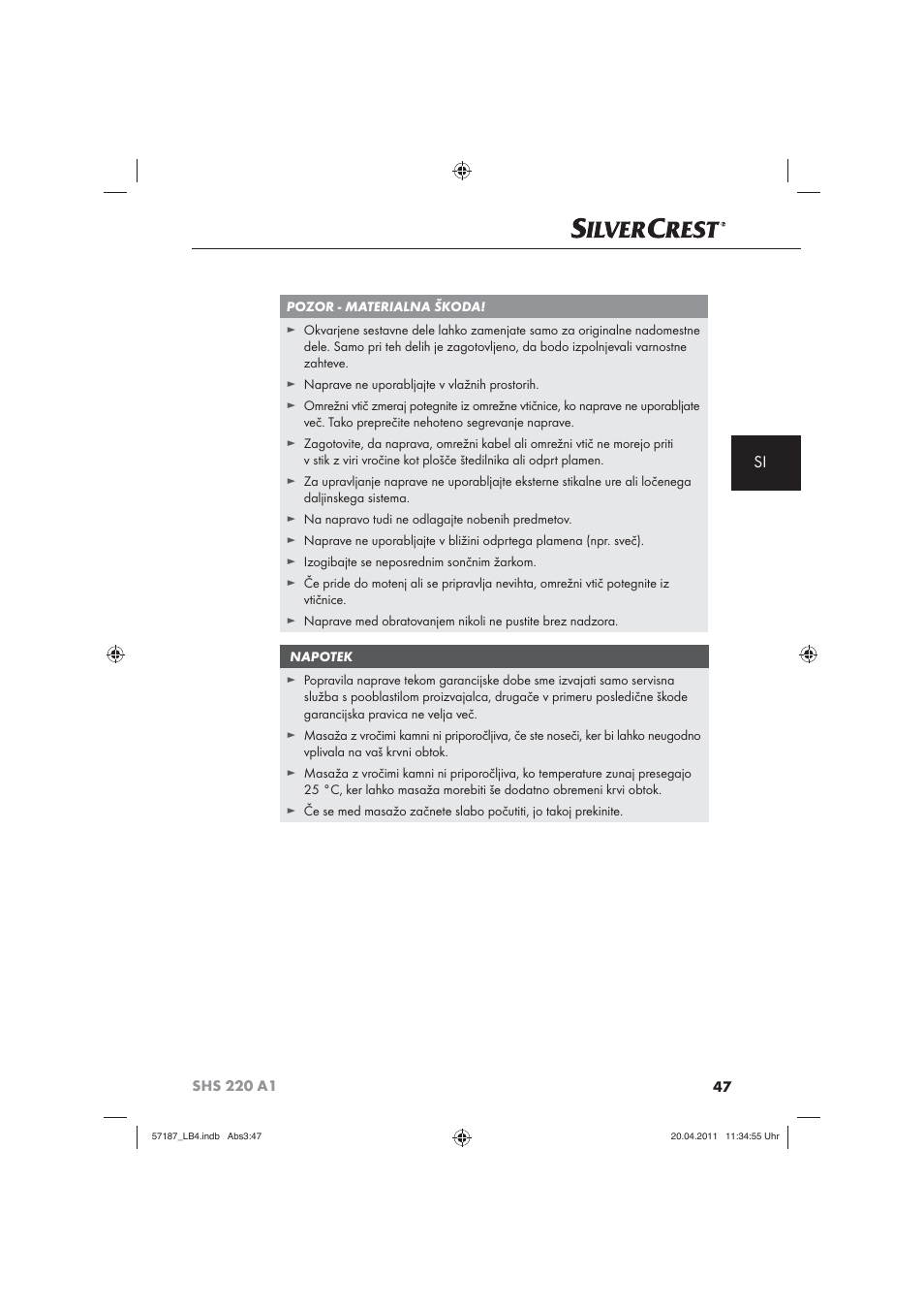 Silvercrest SHS 220 A1 User Manual | Page 49 / 86