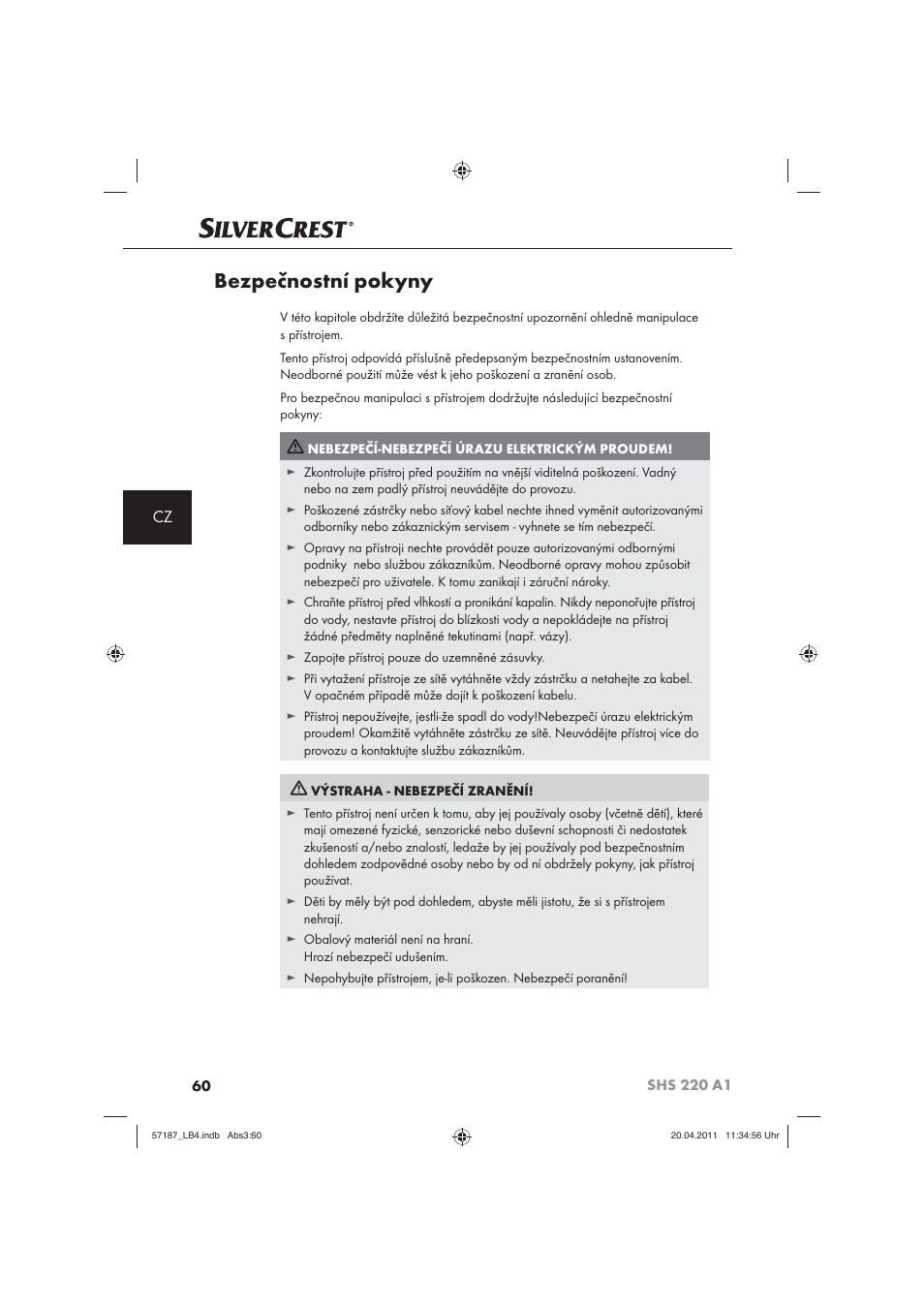 Bezpečnostní pokyny | Silvercrest SHS 220 A1 User Manual | Page 62 / 86