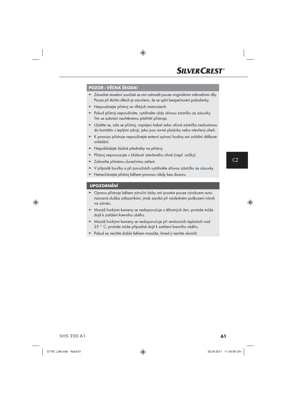 Silvercrest SHS 220 A1 User Manual | Page 63 / 86