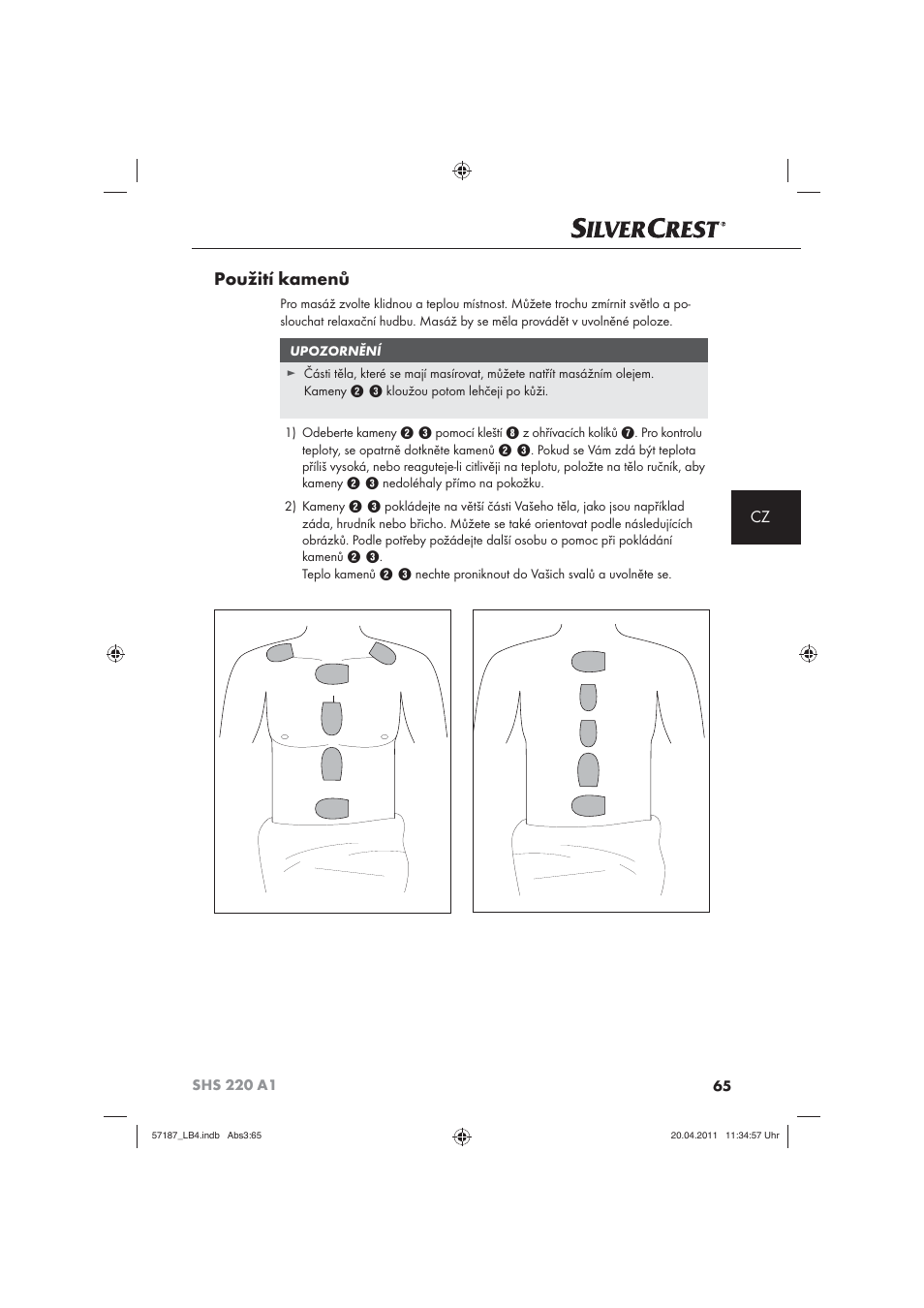 Použití kamenů | Silvercrest SHS 220 A1 User Manual | Page 67 / 86