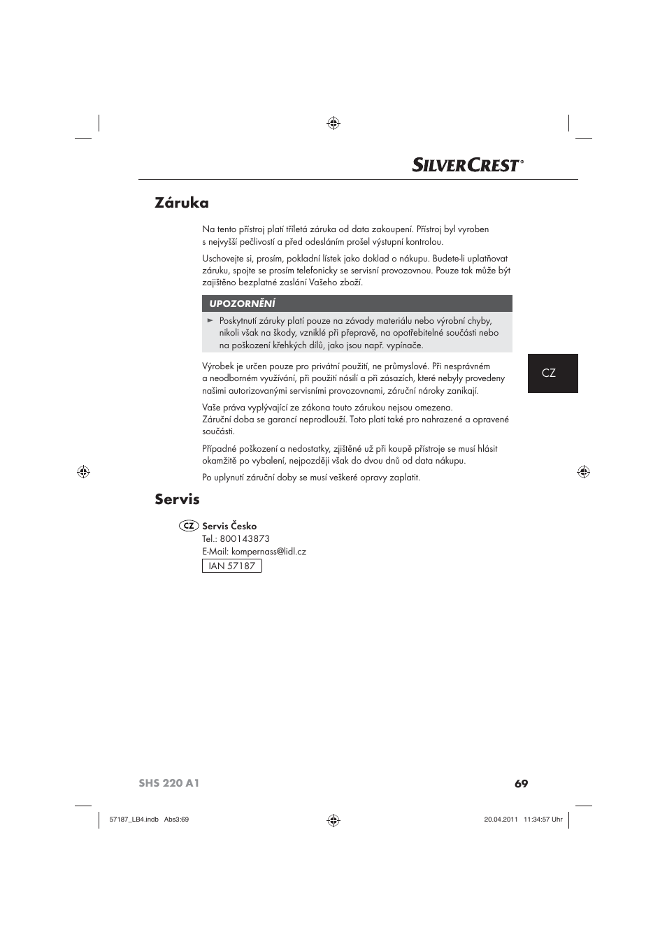 Záruka, Servis | Silvercrest SHS 220 A1 User Manual | Page 71 / 86