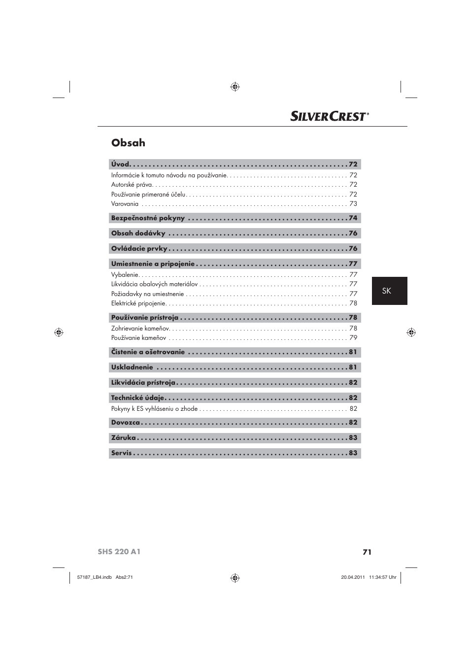 Silvercrest SHS 220 A1 User Manual | Page 73 / 86